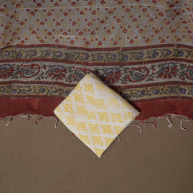 Hand Block Bagru Print Kota Doria Cotton Unstitched Dress Material: Kurta, Bottom & Dupatta 21