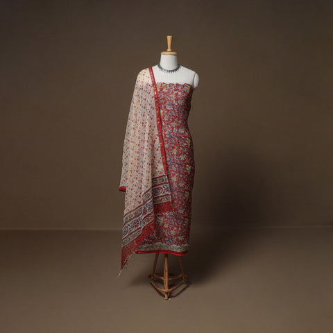 Hand Block Bagru Print Kota Doria Cotton Unstitched Dress Material: Kurta, Bottom & Dupatta 21