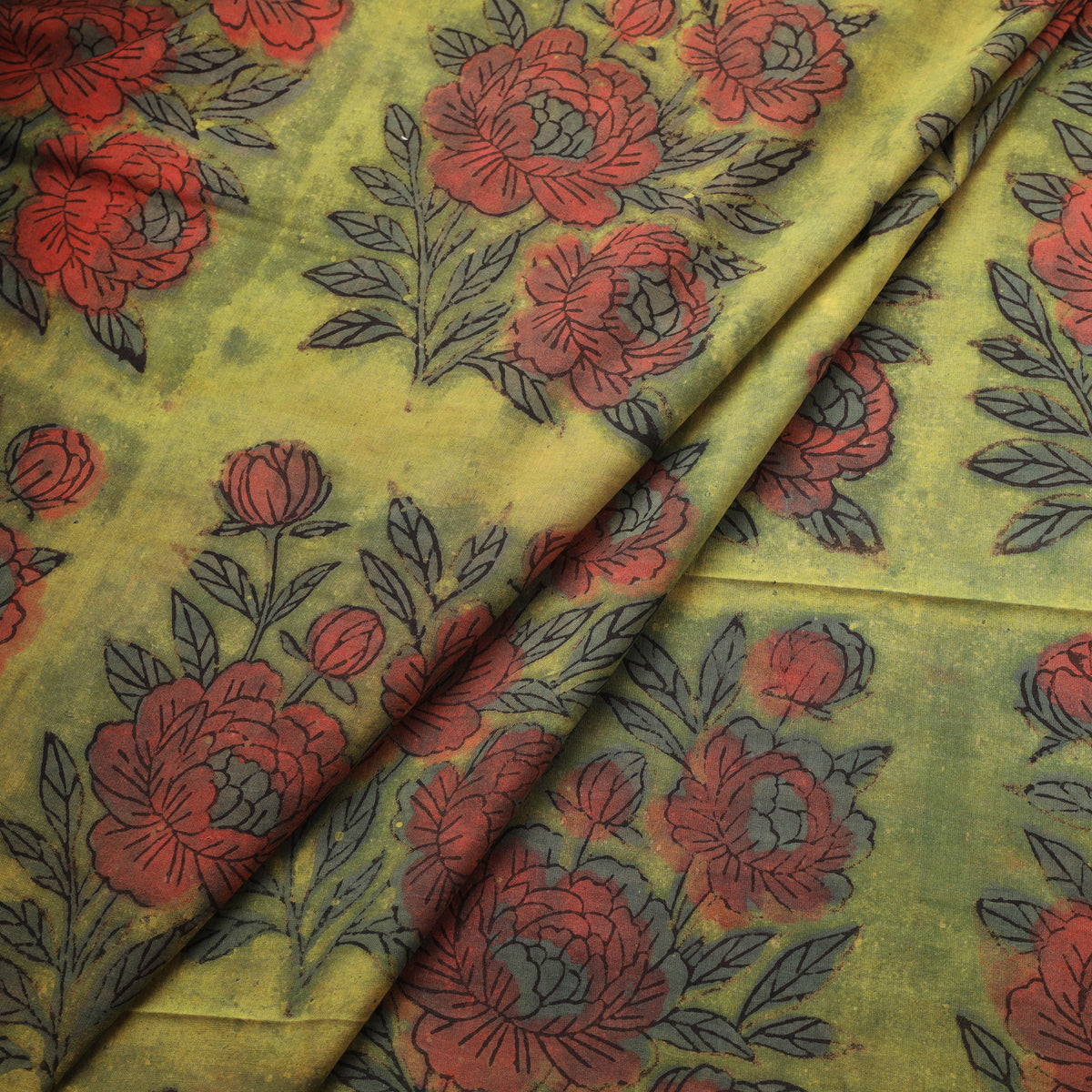 Pomegranate peel hand block print cotton fabric 01