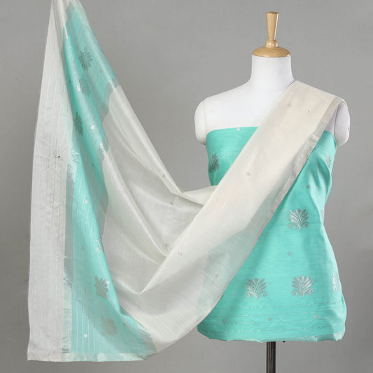 Green - 2pc Chanderi Silk Cotton Handloom Zari Buta Suit Material Set
