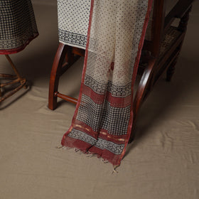 Hand Block Bagru Print Kota Doria Cotton Unstitched Dress Material: Kurta, Bottom & Dupatta 22