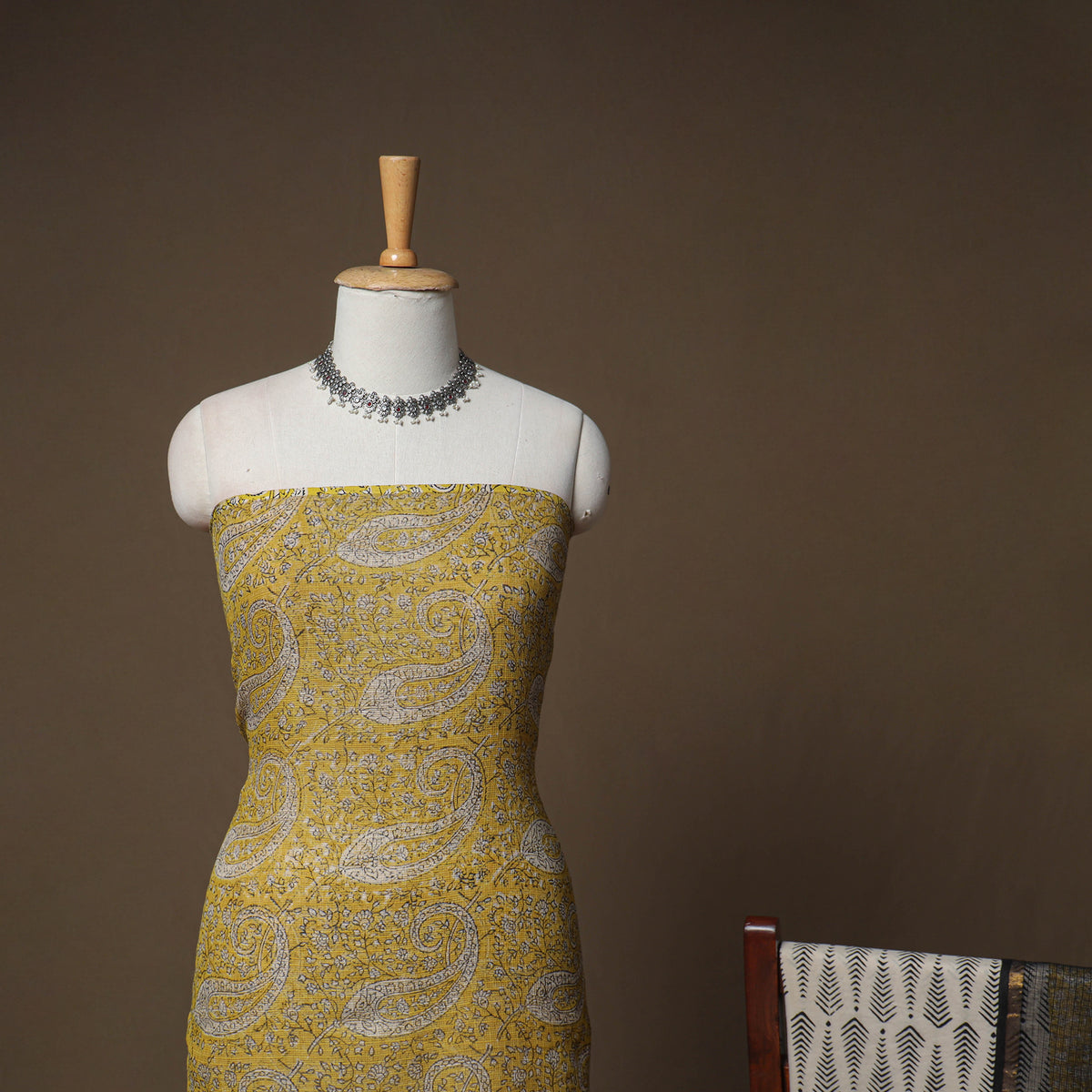 Hand Block Bagru Print Kota Doria Cotton Unstitched Dress Material: Kurta, Bottom & Dupatta 23
