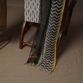 Hand Block Bagru Print Kota Doria Cotton Unstitched Dress Material: Kurta, Bottom & Dupatta 23