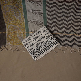 Hand Block Bagru Print Kota Doria Cotton Unstitched Dress Material: Kurta, Bottom & Dupatta 23
