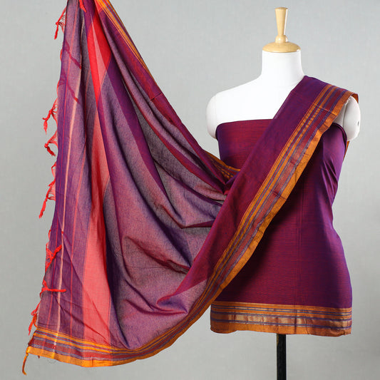 Purple - 3pc Dharwad Cotton Suit Material Set 67