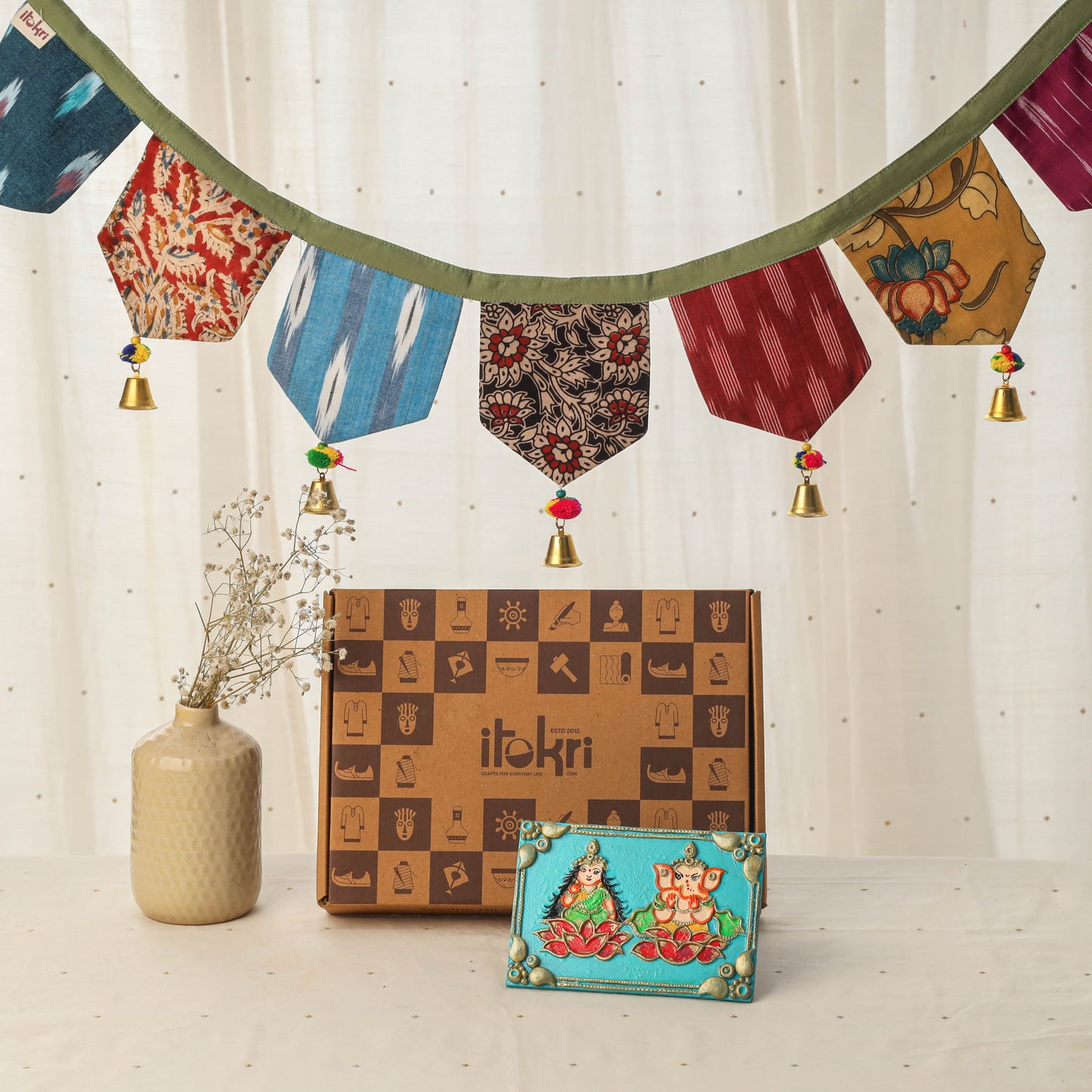 Diwali gift hamper - festive handpainted wooden wall frame