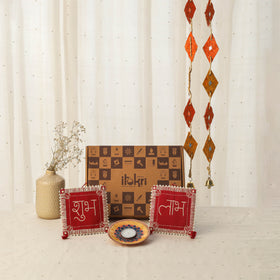 Diwali gift hamper - festive shubh laabh aipan art & bamboo