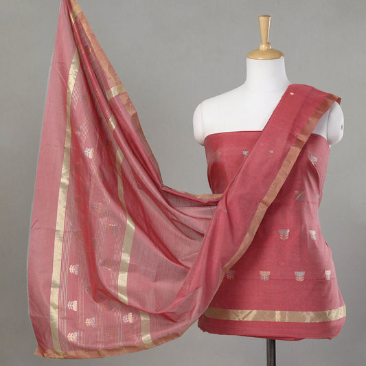 Pink - 2pc Chanderi Silk Cotton Handloom Zari Buta Suit Material Set