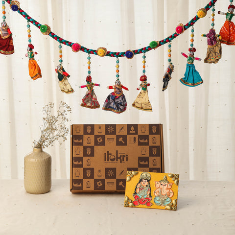 Diwali gift hamper - festive thread braided kathputli toran
