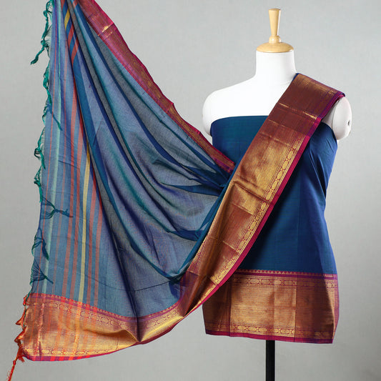 Blue - 3pc Dharwad Cotton Suit Material Set 84