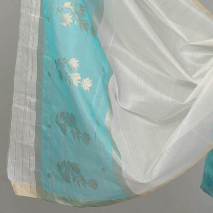 Green - 3pc Chanderi Silk Cotton Handloom Flower Zari Buta Suit Material Set