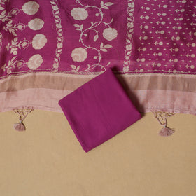 Floral Sanganeri Hand Block Print Chanderi silk Unstitched Dress Material: Kurta, Bottom & Dupatta 09