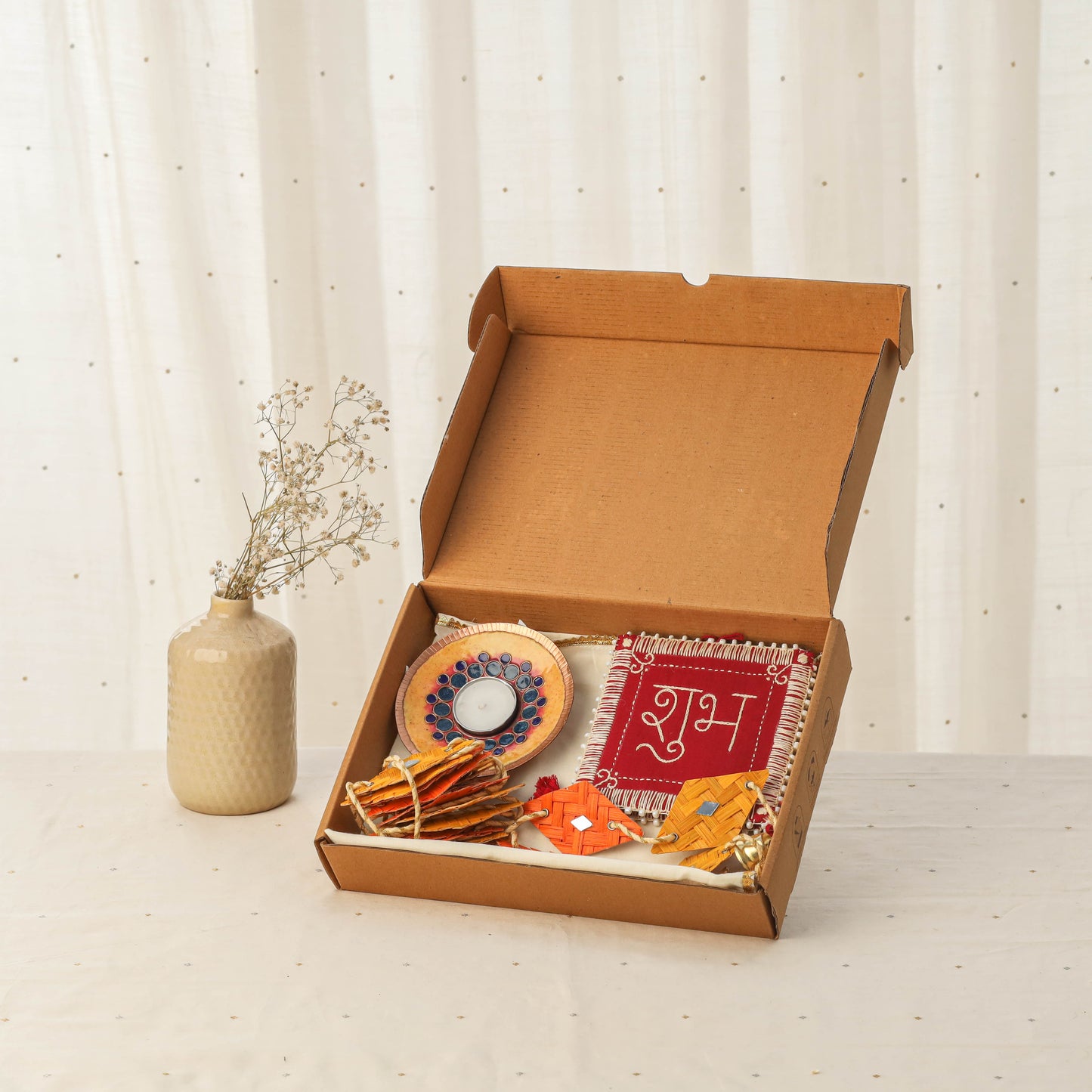Diwali gift hamper - festive shubh laabh aipan art & bamboo