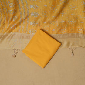 Floral Sanganeri Hand Block Print Chanderi silk Unstitched Dress Material: Kurta, Bottom & Dupatta 10
