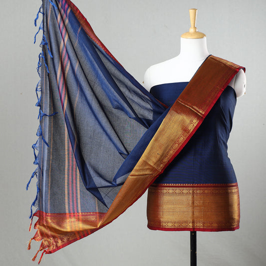 Blue - 3pc Dharwad Cotton Suit Material Set 96