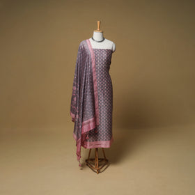 Floral Sanganeri Hand Block Print Chanderi silk Unstitched Dress Material: Kurta, Bottom & Dupatta 13