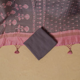 Floral Sanganeri Hand Block Print Chanderi silk Unstitched Dress Material: Kurta, Bottom & Dupatta 13