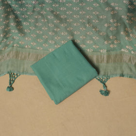 Floral Sanganeri Hand Block Print Chanderi silk Unstitched Dress Material: Kurta, Bottom & Dupatta 12