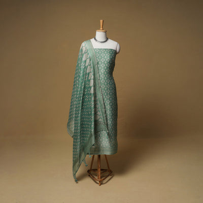 Floral Sanganeri Hand Block Print Chanderi silk Unstitched Dress Material: Kurta, Bottom & Dupatta 12
