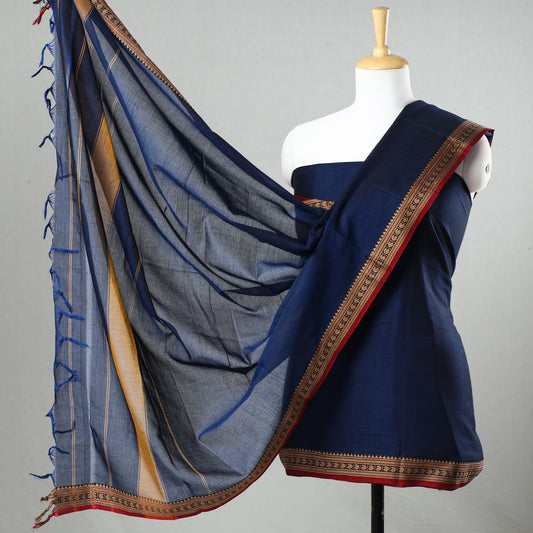Blue - 3pc Dharwad Cotton Suit Material Set 102