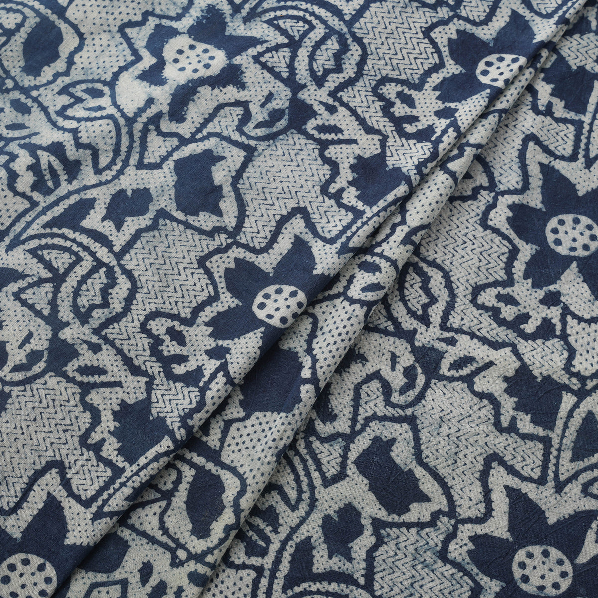 Indigo Bagru Hand Block Print Natural Dyed Cotton Fabric 01