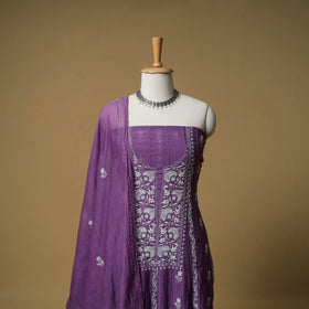 Lucknowi Chikankari Heavy Beadwork Mul Chanderi Semi Stitched Dress Material: Kurta with Dupatta 01
