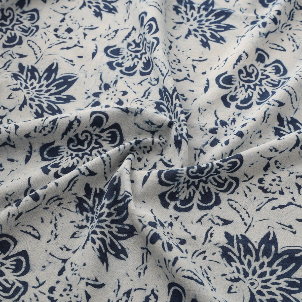 Indigo Bagru Hand Block Print Natural Dyed Cotton Fabric 05