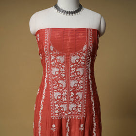 Lucknowi Chikankari Heavy Beadwork Mul Chanderi Semi Stitched Dress Material: Kurta with Dupatta 02