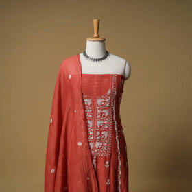 Lucknowi Chikankari Heavy Beadwork Mul Chanderi Semi Stitched Dress Material: Kurta with Dupatta 02