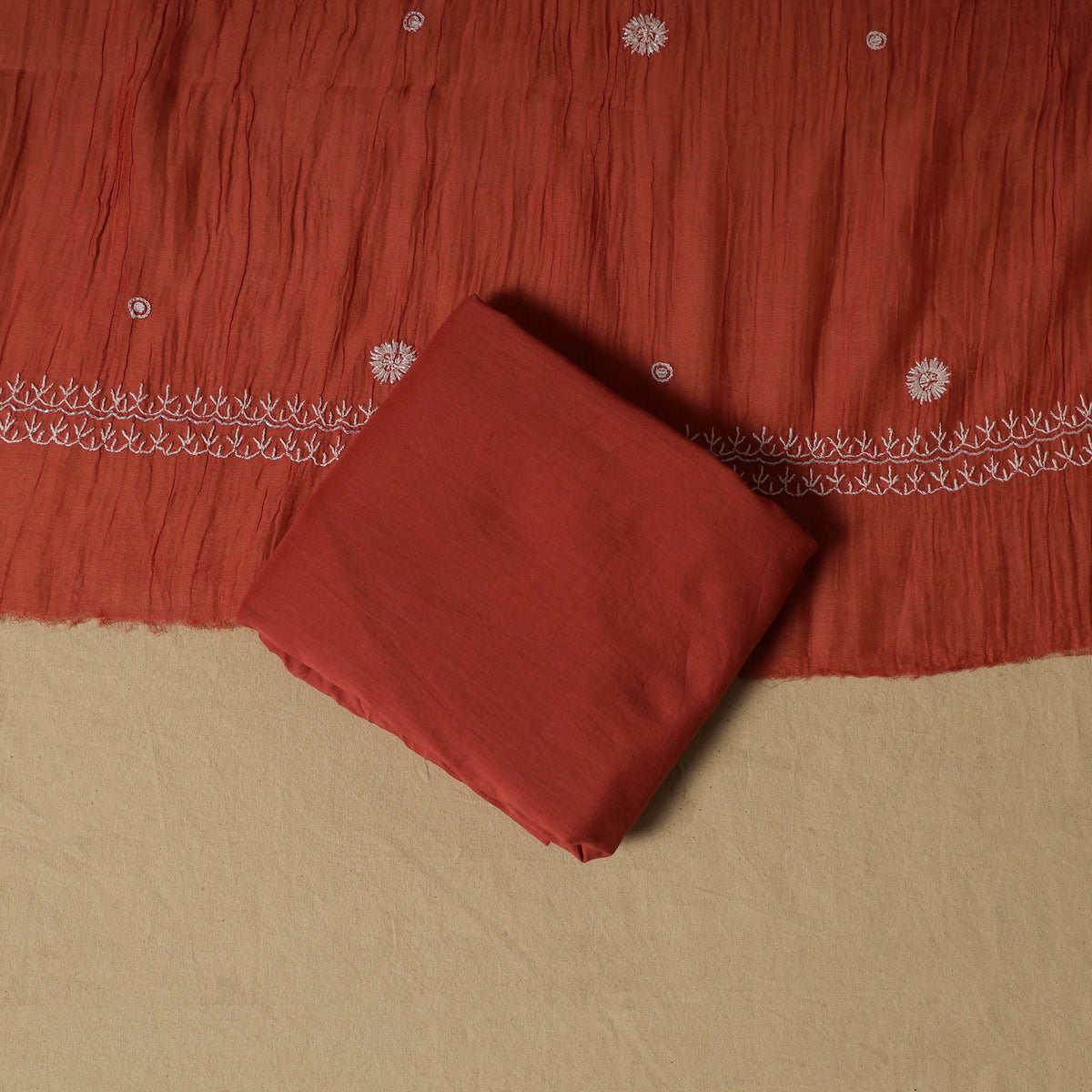 Lucknowi Chikankari Heavy Beadwork Mul Chanderi Semi Stitched Dress Material: Kurta with Dupatta 02