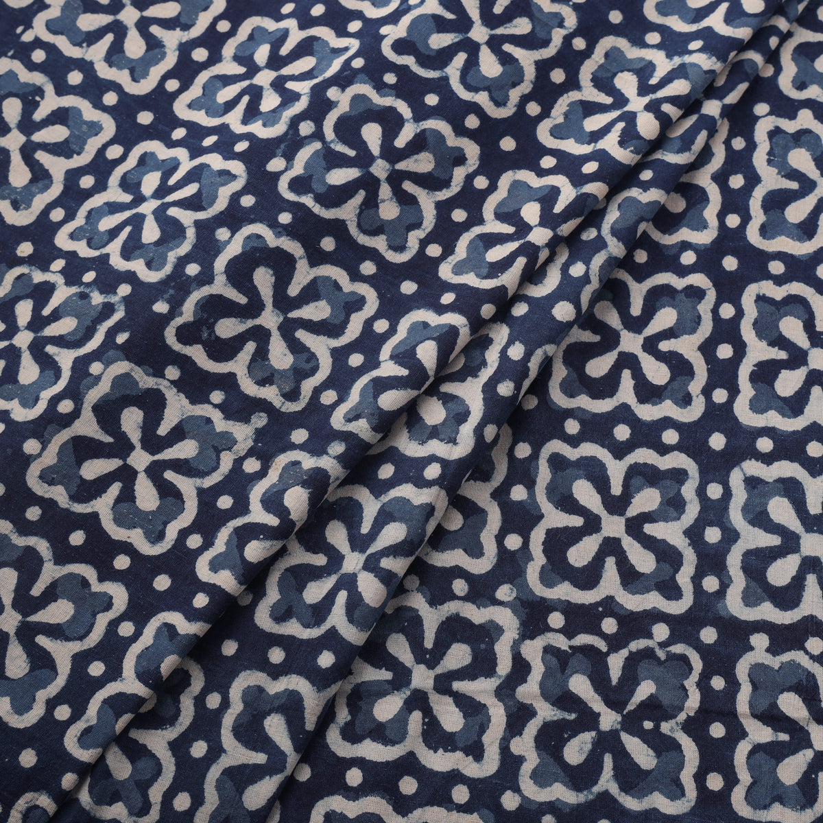 Indigo Bagru Hand Block Print Natural Dyed Cotton Fabric 09