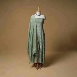Lucknowi Chikankari Heavy Beadwork Mul Chanderi Semi Stitched Dress Material: Kurta with Dupatta 03