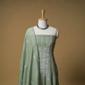 Lucknowi Chikankari Heavy Beadwork Mul Chanderi Semi Stitched Dress Material: Kurta with Dupatta 03