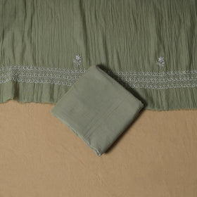 Lucknowi Chikankari Heavy Beadwork Mul Chanderi Semi Stitched Dress Material: Kurta with Dupatta 03