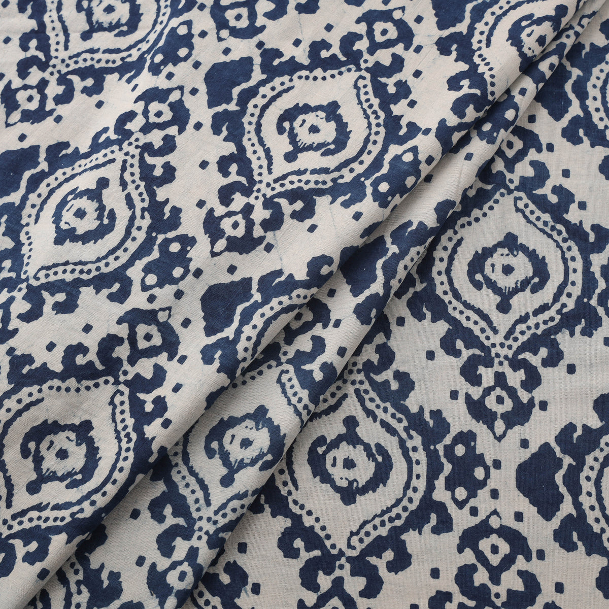 Indigo Bagru Hand Block Print Natural Dyed Cotton Fabric 11
