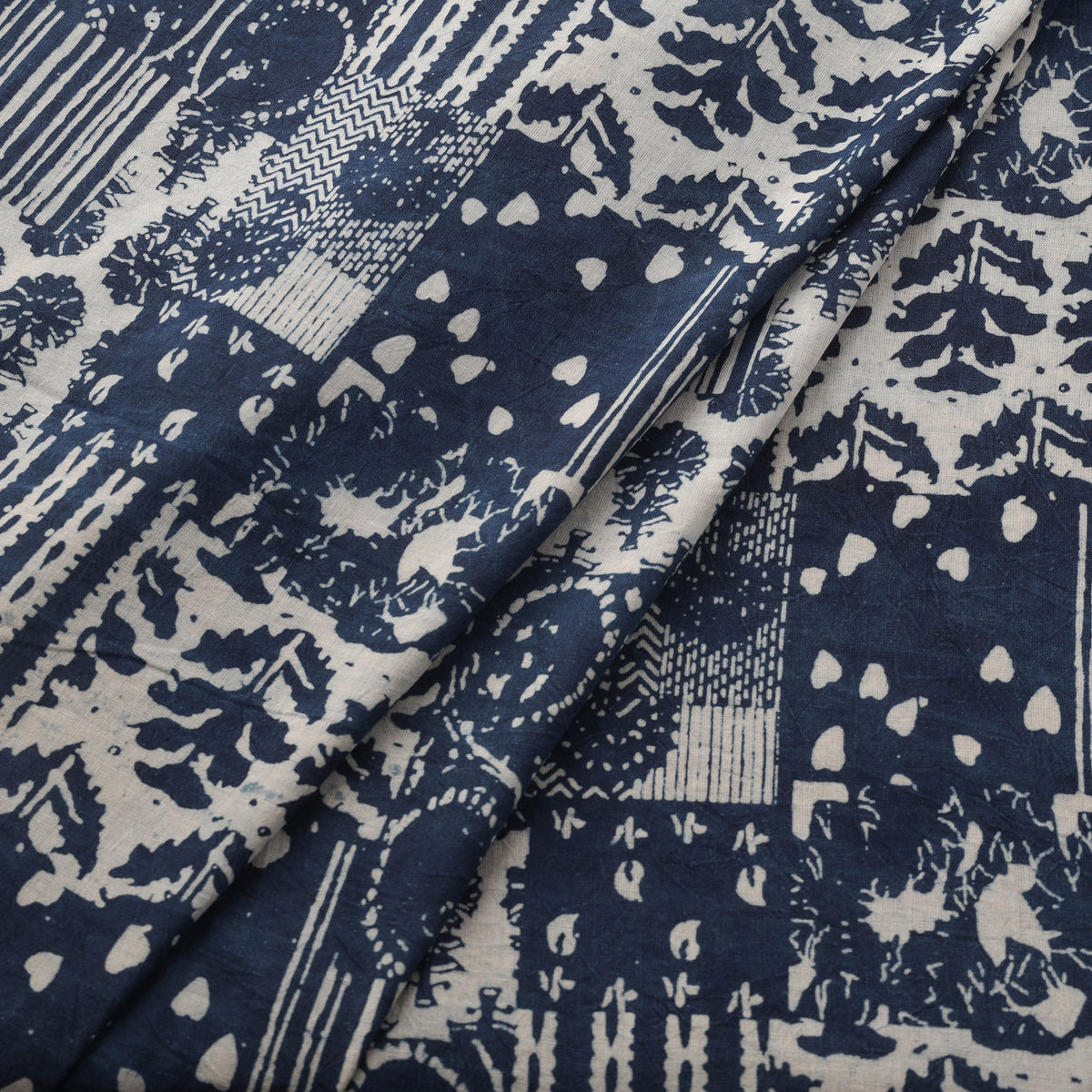 Indigo Bagru Hand Block Print Natural Dyed Cotton Fabric 13