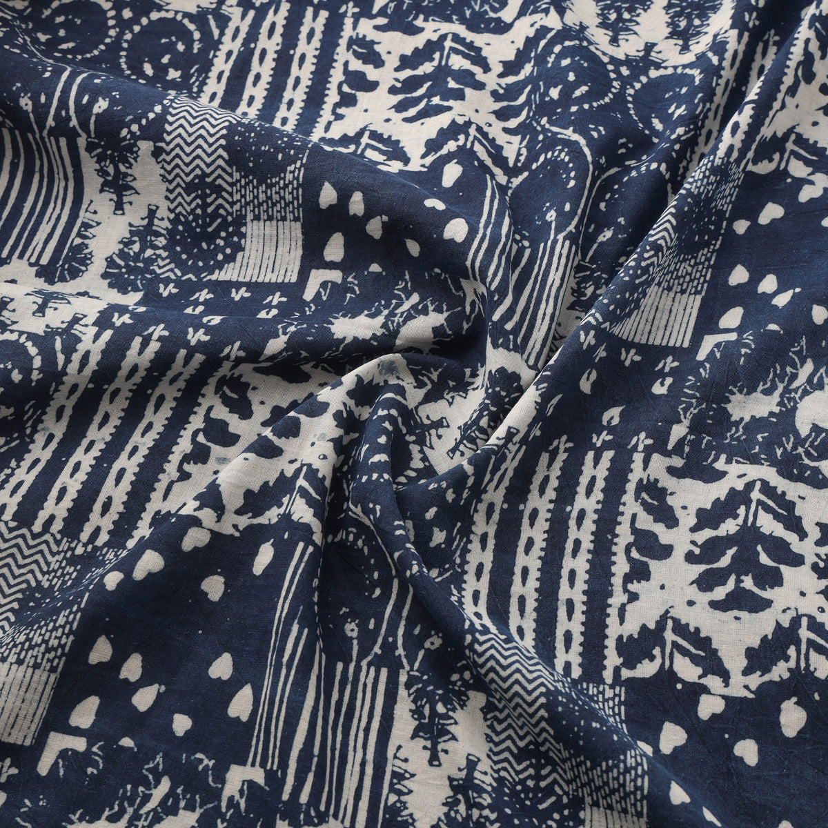 Indigo Bagru Hand Block Print Natural Dyed Cotton Fabric 13