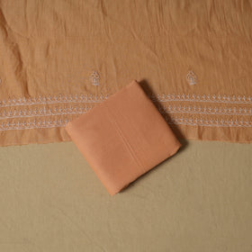 Lucknowi Chikankari Mukaish Work Mul Chanderi Semi Stitched Dress Material: Kurta with Dupatta 04