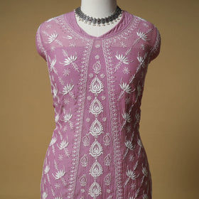 Lucknowi Chikankari Mukaish Work Mul Chanderi Semi Stitched Dress Material: Kurta with Dupatta 05