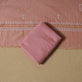 Lucknowi Chikankari Mukaish Work Mul Chanderi Semi Stitched Dress Material: Kurta with Dupatta 06