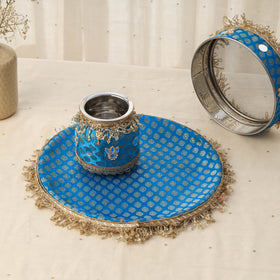Blue mirror karwa chauth thali set 03 - handcrafted