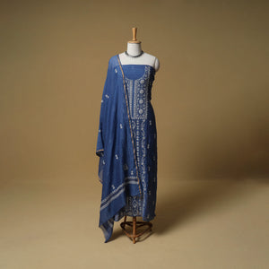 Lucknowi Chikankari Mukaish Work Mul Chanderi Semi Stitched Dress Material: Kurta with Dupatta 07