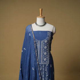 Lucknowi Chikankari Mukaish Work Mul Chanderi Semi Stitched Dress Material: Kurta with Dupatta 07