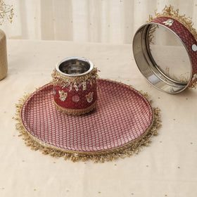 Purple mirror beads karwa chauth thali set 05 - handcrafted