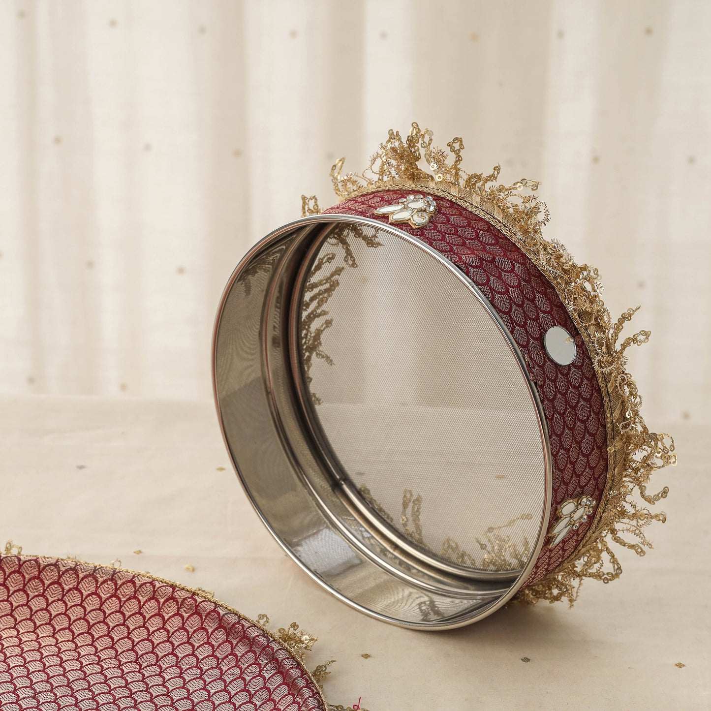 Purple mirror beads karwa chauth thali set 05 - handcrafted