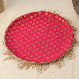 Pink mirror beads karwa chauth thali set 06 - handcrafted