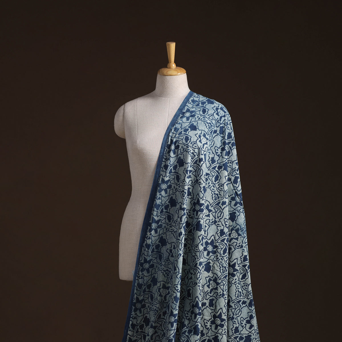 Indigo Bagru Hand Block Print Natural Dyed Cotton Fabric 01