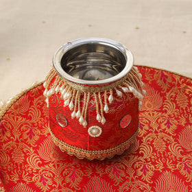 Red mirror beads karwa chauth thali set 07 - handcrafted