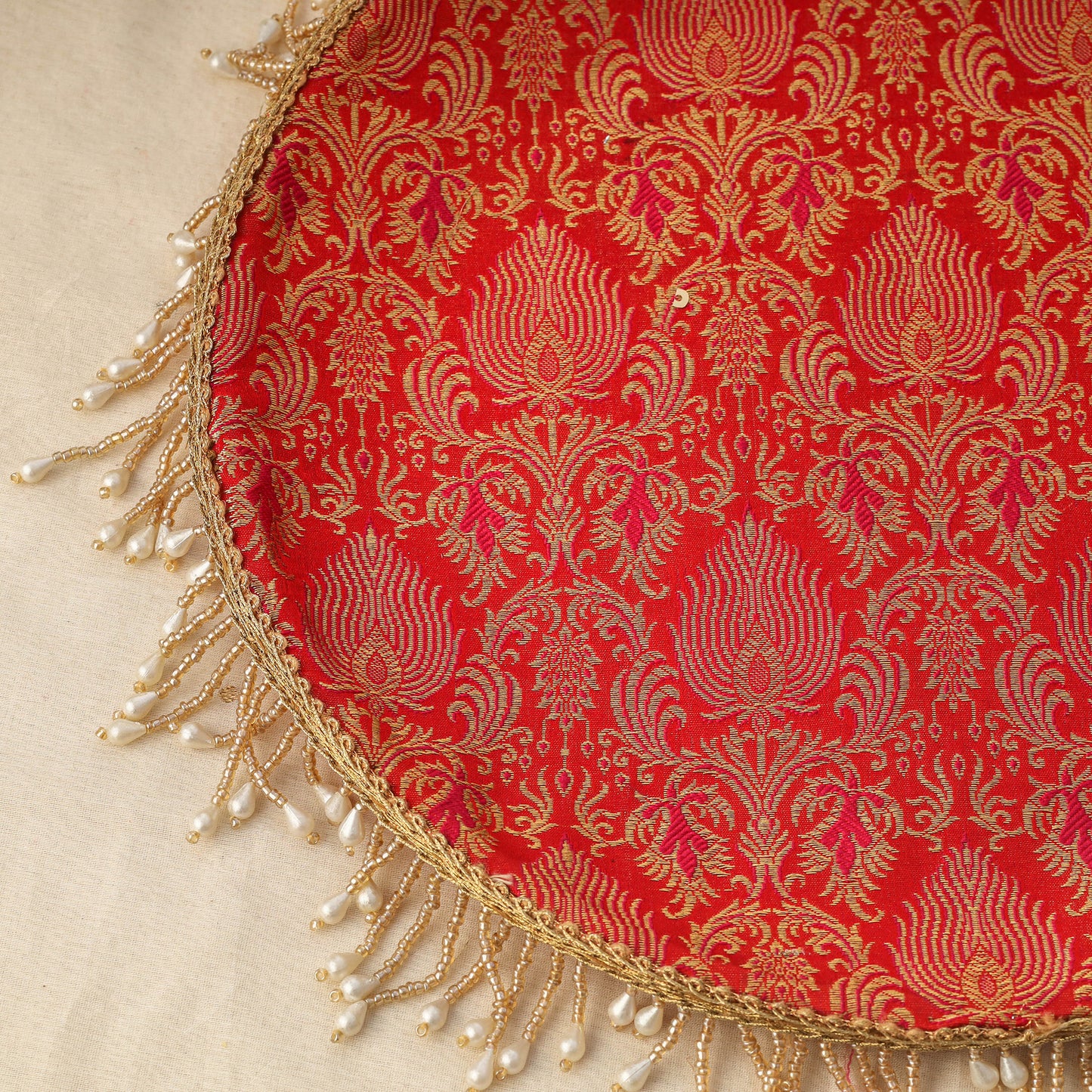 Red mirror beads karwa chauth thali set 07 - handcrafted