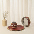 Maroon mirror beads karwa chauth thali set 08 - handcrafted
